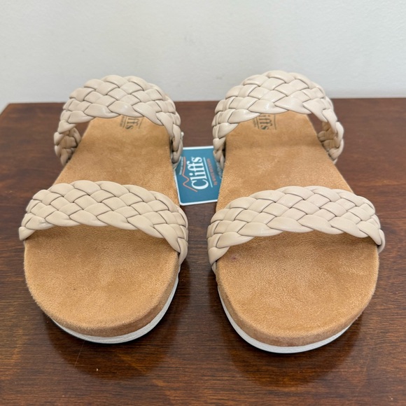 New Cliffs Truly beige khaki braided double strap faux leather sandals size 7 - Picture 5 of 15
